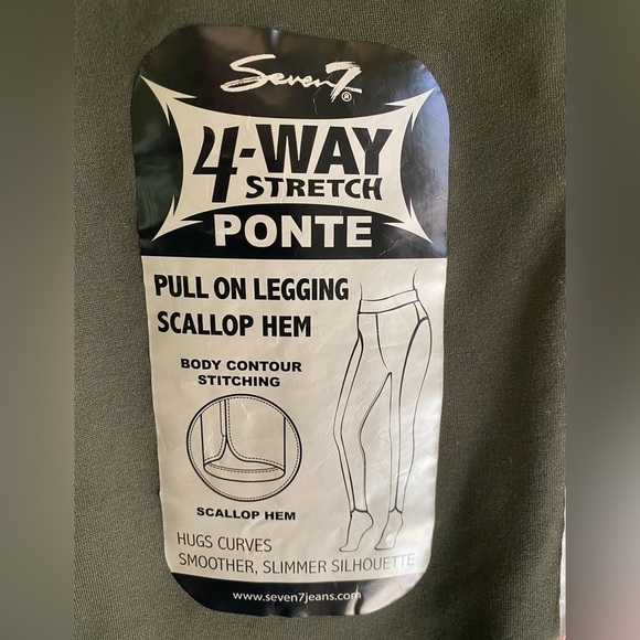 SEVEN7 4 Way Stretch Scallop Hem PullOn Ponte Leggings Size XL Pretty Olive NWT. - Picture 3 of 13